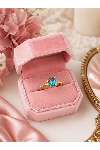 Lilith Takı Blue Stone Detailed Gold Color Elegant Women's Ring |   Sparkling...