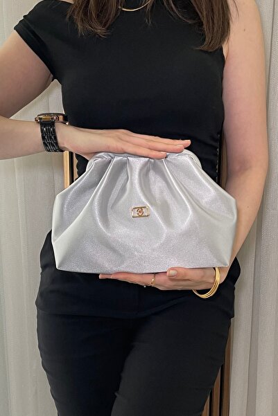 Fibag Women's Gray Satin Bag - Long Strap Daily and Evening Dress Bag