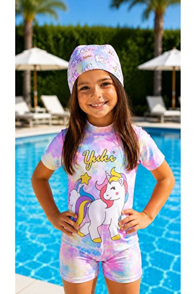 Kuzucuk Kids Bebek Çocuk Butik Kız Çocuk Unicorn Desenli Boneli Güneş Korumal...