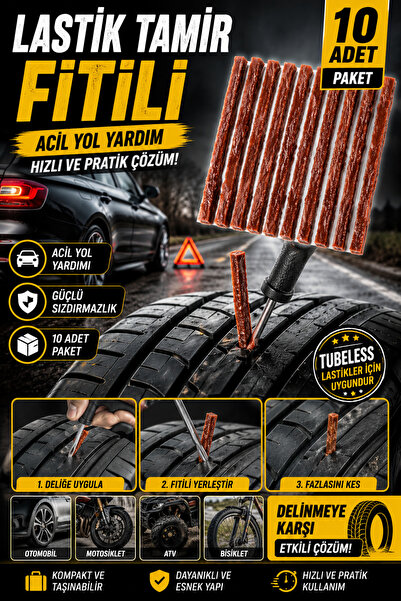 Hane Dostu Lastik Tamir Fitili 10 Adet Otomail Motosiklet ATV Lastik Onarım F...