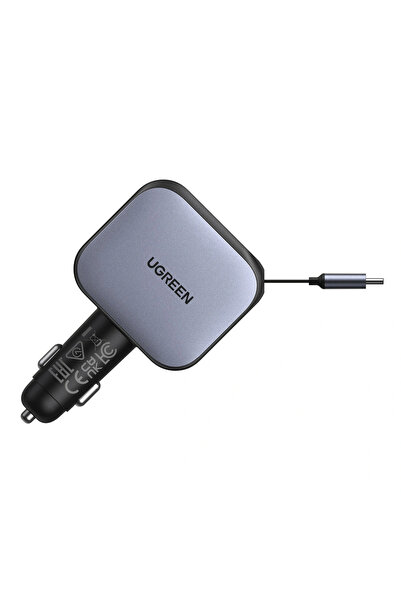 Ugreen Nexode 145W Прибиращ се USB-C зарядно за кола с 2 USB-C и USB-A, Сив