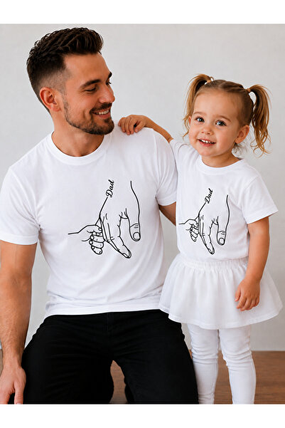 VODEXA تي شيرت كبير الحجم للأب والطفل مطبوع عليه DAD GIRL ELELE (يُباع بشكل ف...