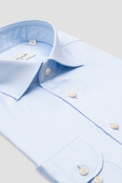 Abbate Bb Club Oscar Poplin Cotton Slim Fit Light Blue Classic Collar Men's Straight Shirt