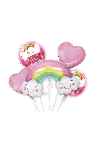 MP Mirific Party Set de 5 baloane metalice, cu model curcubeu, roz