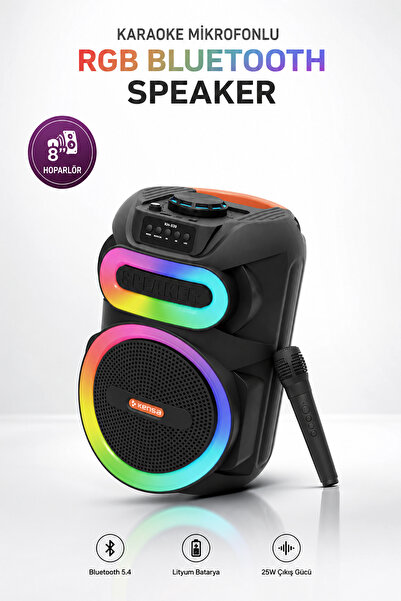 Kensa Taşınabilir Mikrofonlu 25W LED Işıklı Bluetooth Hoparlör Seti