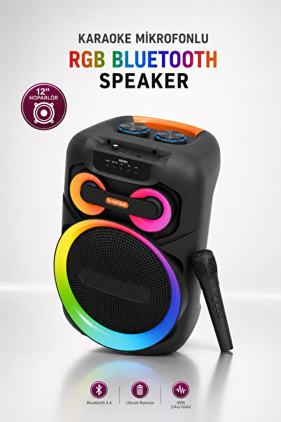 Kensa Taşınabilir Mikrofonlu 50W LED Işıklı Bluetooth Hoparlör Seti