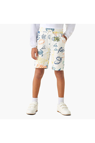 Juniors Drawstring Waist Shorts with Graphic Print