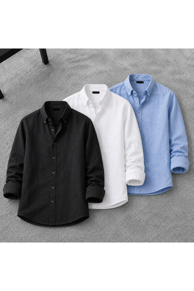 oneoff Men's Sofia Linen Shirts Set of 3 Summer Breathable Comfortable Fit St...