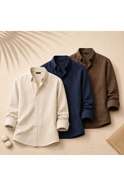pepule Men's Sofia Linen Shirts Set of 3 Summer Breathable Comfortable Fit St...