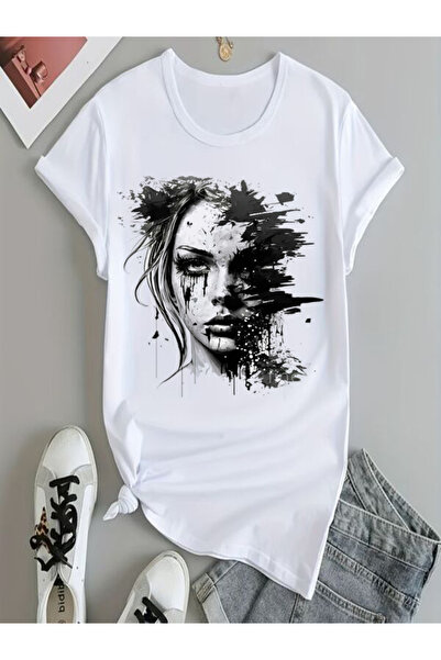 COZYWEAR Artistic Women's Portrait Printed Oversize T-Shirt