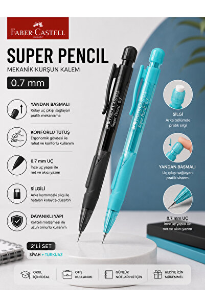 Faber Castell Faber-Castell Super Pencil 0.7 Uçlu Kalem 2 Adet | Yandan Basma...