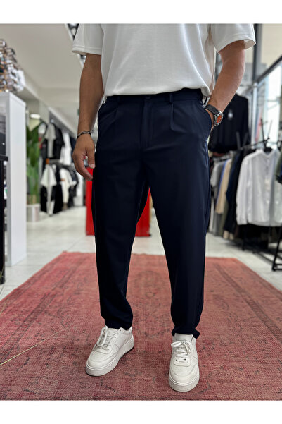 BYBASICMAN Mornarsko plave plisirane uske pantalone TW-1002