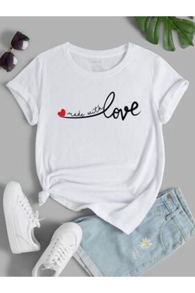 vorena Love Printed White Oversize T-Shirt