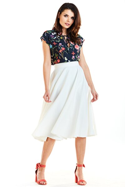 Awama Fusta midi dama, awama, cu buzunare, ecru, poliester-elastan, XL