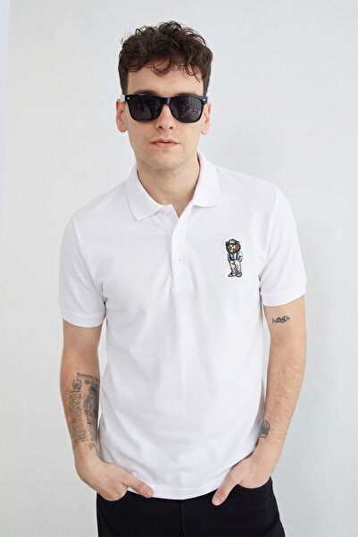 Fulla Moda Lion Embroidered Polo Collar T-Shirt
