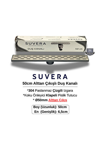 Suvera 50CM 304 Paslanmaz Izgaralı (Alttan Çıkışlı) Koku Önleyici Klapeli Duş...