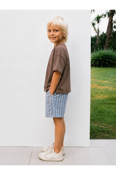 connemara Unisex Kids Striped Shorts and Brown T-Shirt Summer Set