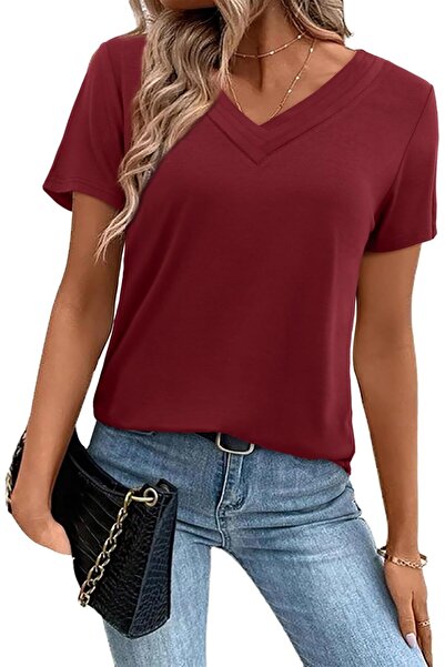 OEM Tricou Damă Tunica cu Mânecă Scurtă Elegant Vișiniu L