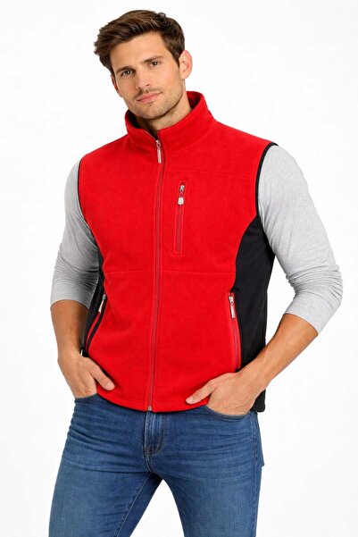 DSNM KIRMIZI SİYAH POLAR YELEK 3 CEPLİ TAM FERMUARLI SLİM FİT ANTİ PİLLİNG TÜYLENME YAPMAZ HAVA GEÇİRMEZ SOFT SHELL POLAR. YELEK