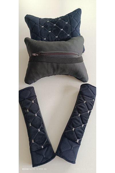 OTOELİT Premium Hand Quilted Patterned Auto Neck Pillow and Seat Belt Pad Set (Set of 4) Anti-Sweat