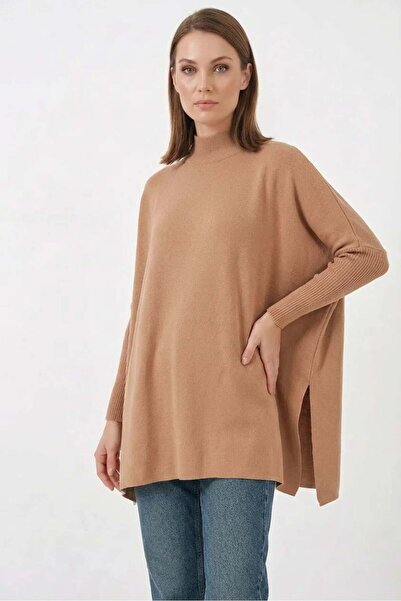 ALFA AKSESUAR 03 Women's Turtleneck Oversized Knitwear Biscuit Poncho Sweater...