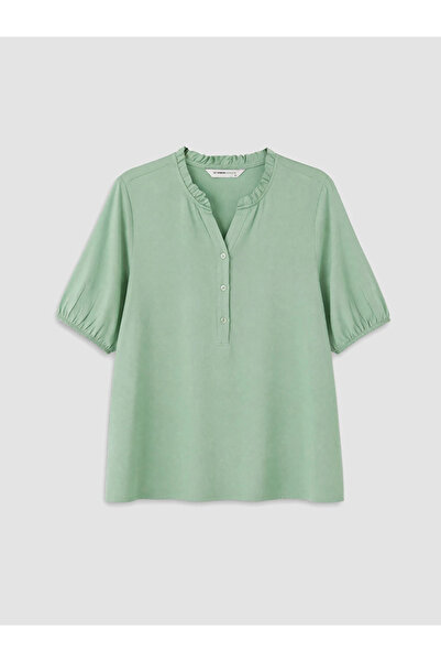 LC Waikiki Green Ruffled Collar Blouse