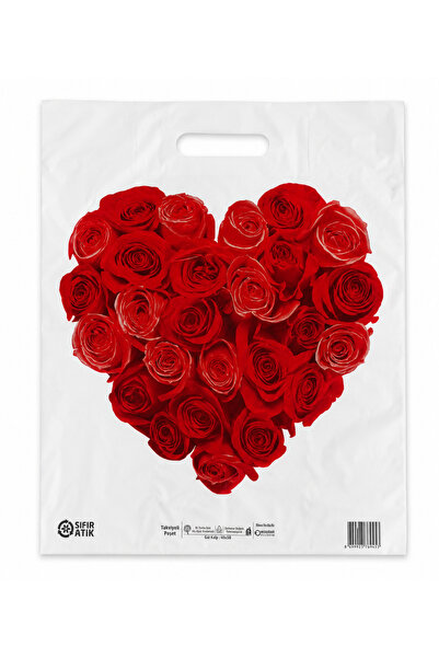 shop Gül Kalp Desen Takviyeli Mağaza Poşeti No:4 (40x50cm)