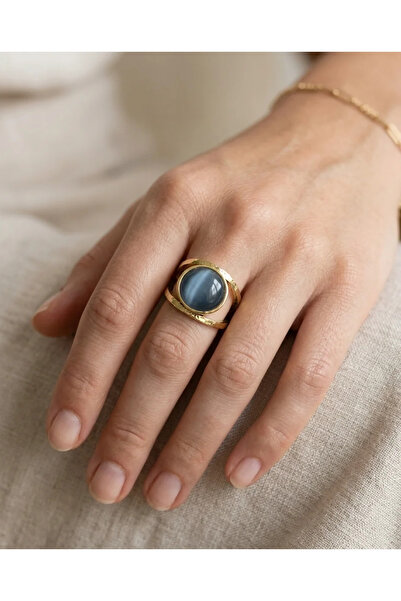 Dorvina Bronze Women's Ring Authentic Brass Plated Round Blue Cat's Eye Stone...