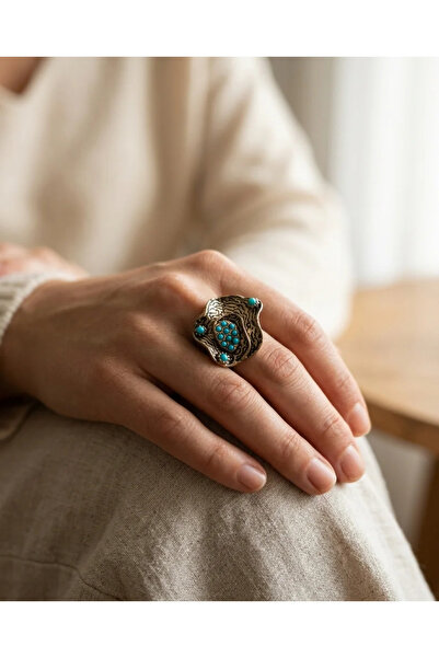 Dorvina Bronze Women's Ring Authentic Copper Turquoise Stone Plate Model Adju...