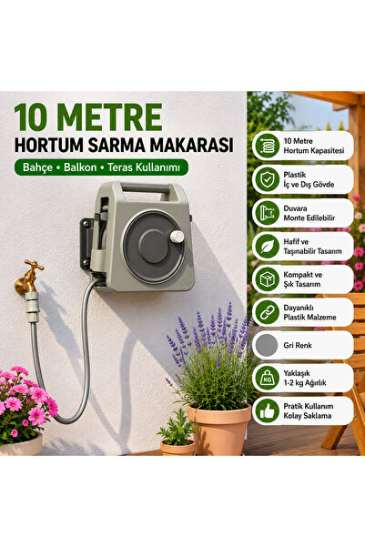 Altınkayaticaret 10 Metre Duvara Monte Hortum Sarma Makarası Seti – Bahçe, Ba...