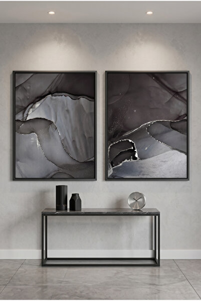 Jasmine Art Charcoal Fluid Set of 2 Islamic Wall Art | Framed Canvas Print wi...