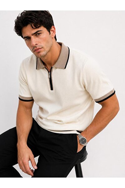 ModaYaren Men's Half Zipper Polo Collar Half Sleeve Knitwear T-Shirt Mdy-2834-1