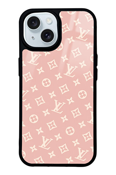 Spoyi iPhone 15 Pink LV Tasarımlı Glossy Telefon Kılıfı