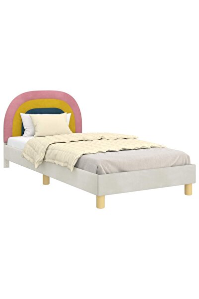 vidaxl Cadru de pat pentru copii cu spătar Crem 90 x 190 cm Catifea