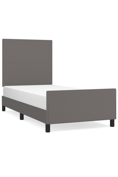 vidaxl Cadru de pat cu tăblie, gri, 90x200 cm, piele ecologică