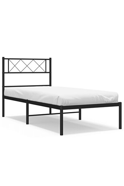 vidaxl Cadru de pat din metal cu tăblie, negru, 107x203 cm
