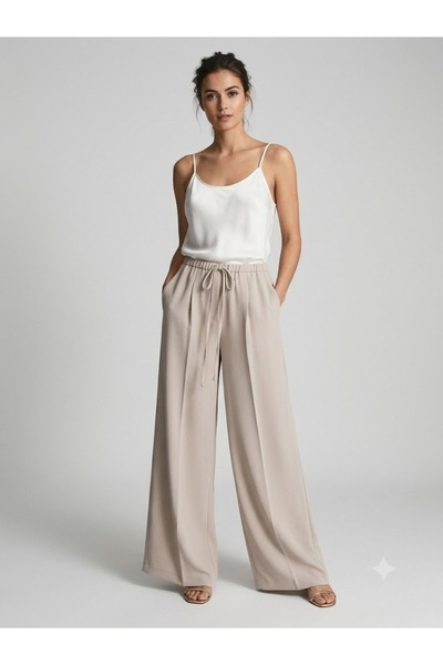 centilmen Ercan Akdeni̇z High Waist Wide Leg Spanish Leg Detailed Women's Tro...