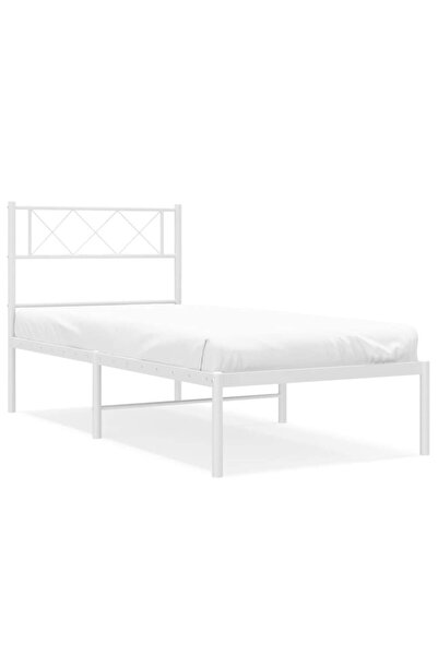 vidaxl Cadru pat metalic cu tăblie, alb, 90x200 cm