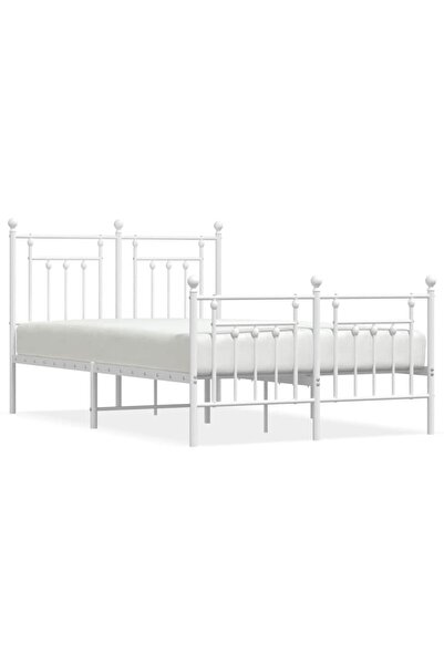 vidaxl Cadru de pat metalic cu tăblie, alb, 135x190 cm