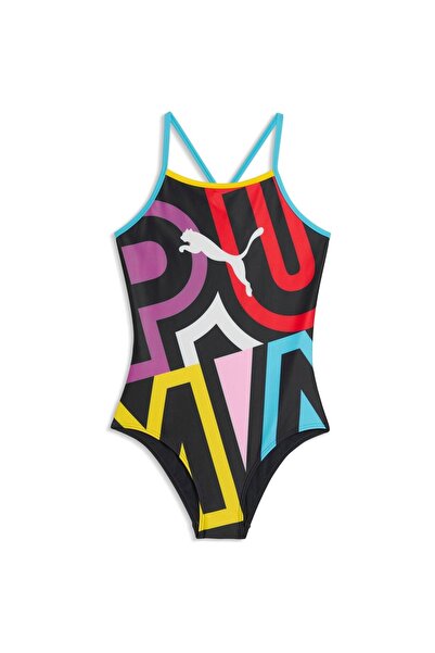 Puma Costum de baie pentru fete, cu imprimeu, 1 bucată, roșu, copii