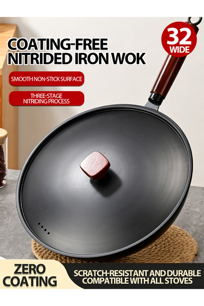 Vitakit Coating-free Pure Iron Wok, Wooden Handle Non-Stick Stir Fry Pan with...