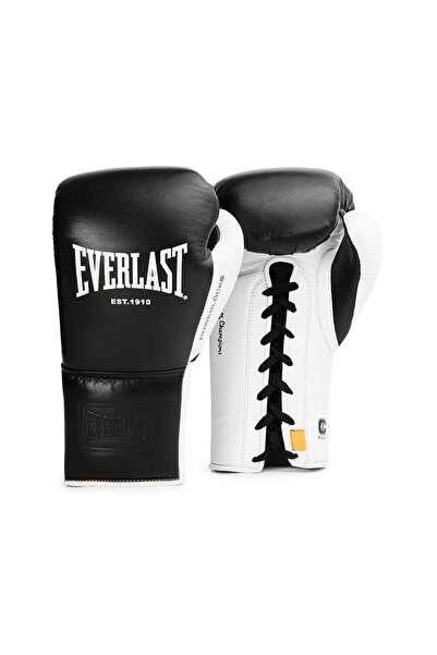 EVERLAST Powerlock Pro OG Bağcıklı (kick) Boks Eldiveni – Siyah/Beyaz (12OZ)