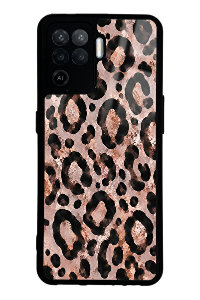 Spoyi Oppo Reno 5 Lite Rose Gold Leopar Tasarımlı Glossy Telefon Kılıfı