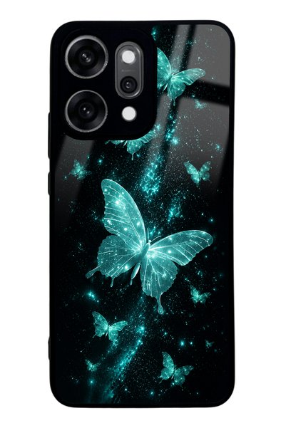 Spoyi Oppo Reno 14 Pro Turquoise Galaxy Butterfly Design Glossy Phone Case