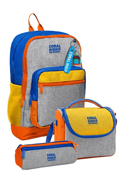 Coral High Boy's Blue Gray Orange Stripe Patterned Triple Primary School Scho...