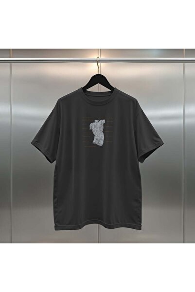 buzagi tasarım ürünleri Urban Digital Print Unisex Oversize Black T-Shirt