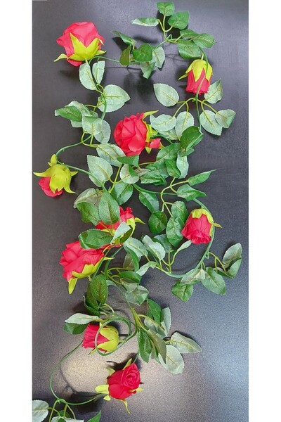 LUCIDIUSDECOR Ghirlandă florală din material textil cu 9 trandafiri roșii - 2...