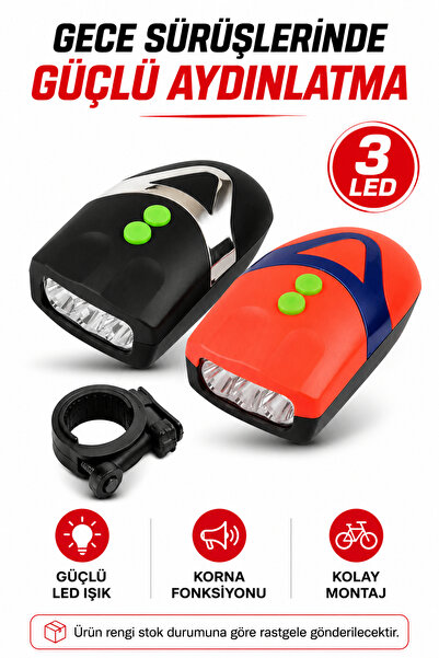 Alıç Bisiklet LED Far ve Korna Seti 3 LED Güçlü Aydınlatmalı Gidon Lambası Ko...