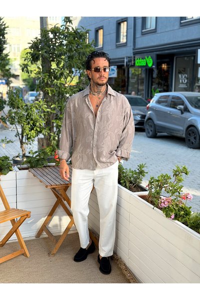 manch collection Jakarlı Sülfür Oversize Gömlek Füme