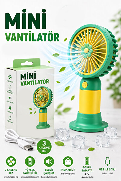 TECHNOMEN Mini El Fanı Şarjlı Vantilatör USB Şarjlı Taşınabilir Fan 3 Kademel...